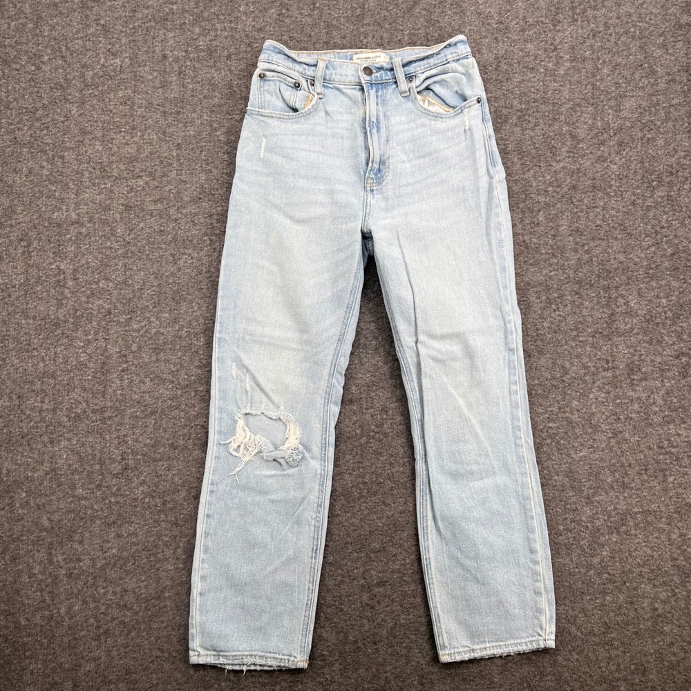 Abercrombie & Fitch Ankle Straight Ultra High Rise Distressed Jeans Light Wash 2